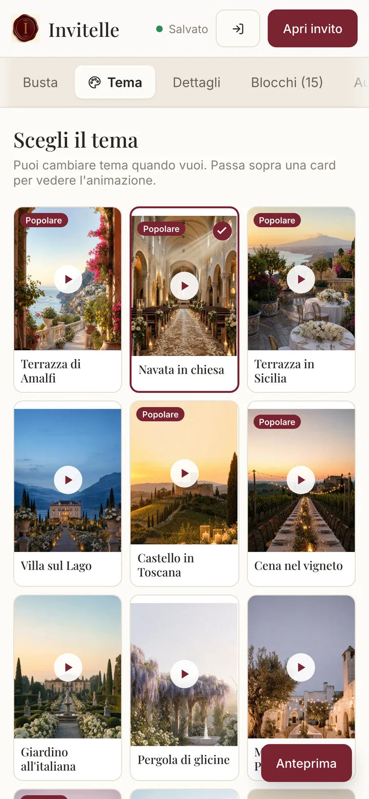 Pannello Invitelle sul telefono: scelta del tema